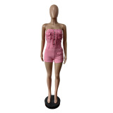 Women Solid Strapless Stretchy Cargo Zipper Pocket Jumpsuits