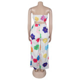 Women Elegant Strapless Printed Wide-leg Jumpsuit