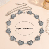 Women retro silver Heart Print Belt chain metal belt