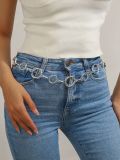 Women retro silver Belt metal geometric ellipse pants chain belt accessories flower chain