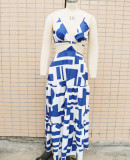 Summer print Low Back hollow Lace-Up Long dress