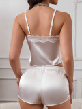 Sexy Pajamas for Women Summer Straps Low-Back Lace Satin Two-Piece Shorts Set