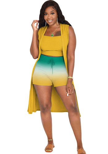 Women Gradient Print Shorts Three-Piece Set