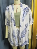 Spring Summer Women's Fashion Print Casual Holidays Cardigan Shorts Set