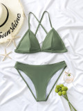 Women Bikini Solid Triangle Cross Backless Sexy Bikini Two Pieces Swimwear