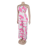 Women Elegant Strapless Printed Wide-leg Jumpsuit