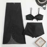 Women Solid Strapless Mesh Long Skirt Three-Piece Shorts Swimwear