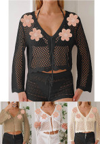 Women Lace-Up hollow embroidered flower Patchwork beach sunscreen long sleeve cover-up Women Lace-Up hollow embroidered flower Patchwork beach sunscreen long sleeve cover-up