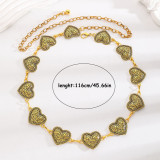 Women retro silver Heart Print Belt chain metal belt
