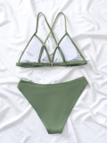 Women Bikini Solid Triangle Cross Backless Sexy Bikini Two Pieces Swimwear
