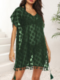 Women Sexy See-Through Polka dot jacquard chiffon beach bikini cover-up dress