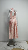 Women Spring Elegant Halter Neck V Neck Pleated French Dress