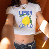 Women Summer Fruit Print Short Sleeve Crop T-Shirt