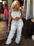 Women Casual Multi-Pocket Denim Pants