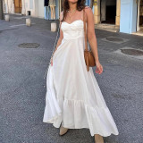 Women spring elegant solid suspender sexy dress