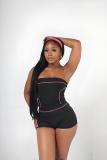 Women Contrast Strapless Top and Shorts Sports Fitness Yoga Two-piece Set