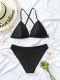 Women Bikini Solid Triangle Cross Backless Sexy Bikini Two Pieces Swimwear