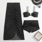 Women Solid Strapless Mesh Long Skirt Three-Piece Shorts Swimwear