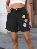 Women Floral Print Wide-Leg Denim Shorts