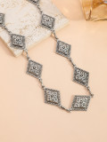 Women retro silver Belt metal geometric ellipse pants chain belt accessories flower chain