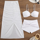 Women Solid Strapless Mesh Long Skirt Three-Piece Shorts Swimwear