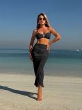 Women Solid Strapless Mesh Long Skirt Three-Piece Shorts Swimwear