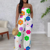 Women Elegant Strapless Printed Wide-leg Jumpsuit