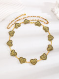 Women retro silver Heart Print Belt chain metal belt