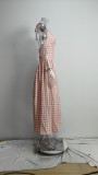 Women Spring Elegant Halter Neck V Neck Pleated French Dress