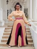 Plus Size Women lace-up long sleeve color matching pleated dress