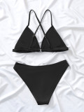 Women Bikini Solid Triangle Cross Backless Sexy Bikini Two Pieces Swimwear