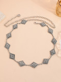 Women retro silver Belt metal geometric ellipse pants chain belt accessories flower chain
