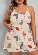 Women Animal Print Suspender Top and Shorts Two-Piece Set Women Animal Print Suspender Top and Shorts Two-Piece Set