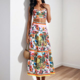 Women spring sexy Patchwork Strapless suspender skirt two-piece set
