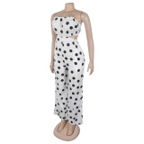 Women Elegant Strapless Printed Wide-leg Jumpsuit