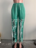 Women Solid Patchwork Lace-Up Casual Pants
