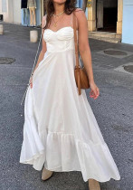 Women spring elegant solid suspender sexy dress