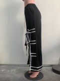 Women Solid Patchwork Lace-Up Casual Pants