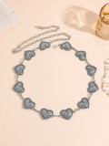 Women retro silver Heart Print Belt chain metal belt