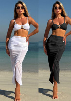 Women Solid Strapless Mesh Long Skirt Three-Piece Shorts Swimwear