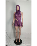 Spring Sexy Backless Knitting Three-Piece Shorts Set