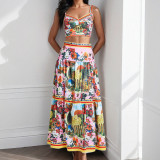 Women spring sexy Patchwork Strapless suspender skirt two-piece set