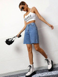 Women Casual Washed Denim Shorts