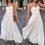 Women spring elegant solid suspender sexy dress