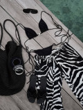 Women zebra pattern mesh trousers Three-Piece Swimwear