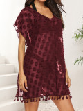 Women Sexy See-Through Polka dot jacquard chiffon beach bikini cover-up dress