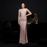 Summer Side Slit One Shoulder Sequin Evening Dress