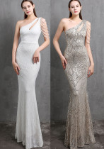 Summer formal sequin one shoulder mermaid evening dress