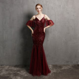 Formal Sequin Strap Mermaid Evening Dress