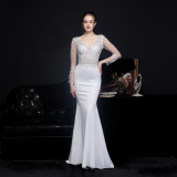 Autumn Occasional Formal Lace Upper V-Neck Mermaid Evening Dress